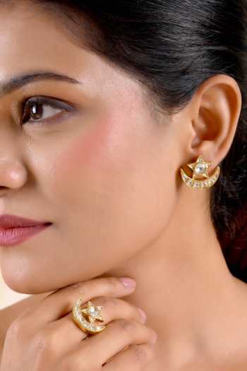 Prestones Moon & Star Motif Earrings With Ring 