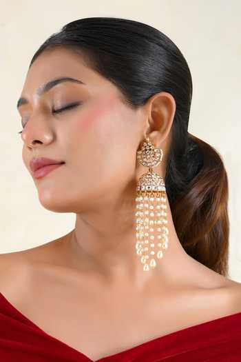 Prestones Gold Plated Zirconia Embellished Earrings Online at Aza Fashions Prestones_Gold Plated Zirconia Embellished Earrings _Online_at_Aza_Fashions