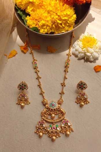 Prestones Zirconia Embellished Pendant Necklace Set 