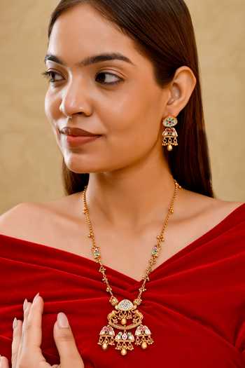 Prestones Zirconia Embellished Pendant Necklace Set 