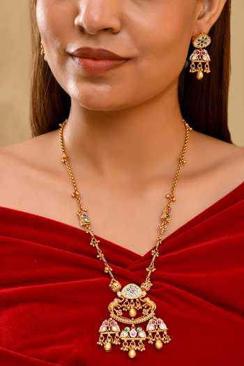 Prestones_Multi Color Zirconia Embellished Pendant Necklace Set _Online_at_Aza_Fashions