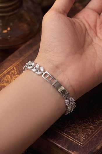 Prestones_White Stone Embellished Cutwork Bracelet _Online_at_Aza_Fashions