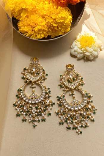 Shop Prestones Gold Plated Polki Embellished Earrings at Aza Fashions Shop_Prestones_Gold Plated Polki Embellished Earrings _at_Aza_Fashions