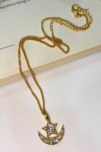 Prestones_Gold Plated Zirconia Embellished Pendant Necklace _Online_at_Aza_Fashions