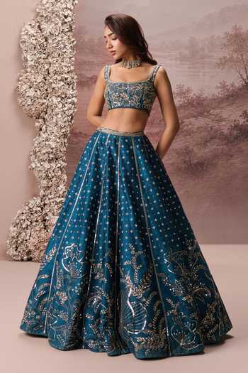 Buy Parul Gandhi Blue Silk Square Neck Elara Embroidered Lehenga Set Online at Aza Fashions Buy_Parul Gandhi_Blue Silk Square Neck Elara Embroidered Lehenga Set _Online_at_Aza_Fashions