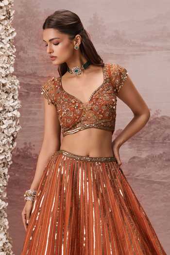Buy Parul Gandhi Orange Silk Organza V-neck Gulnaar Embroidered Lehenga Set Online at Aza Fashions Buy_Parul Gandhi_Orange Silk Organza V-neck Gulnaar Embroidered Lehenga Set _Online_at_Aza_Fashions