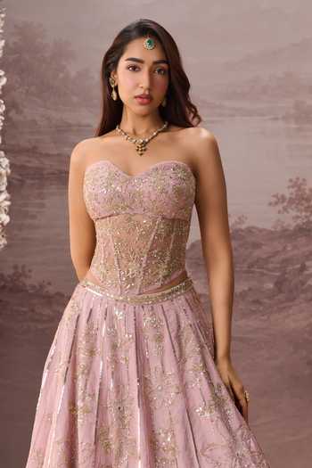 Parul Gandhi Purple Tissue Embroidery, Sequins, Beads Sweetheart Celeste Corset Lehenga Set Online at Aza Fashions Parul Gandhi_Purple Tissue Embroidery, Sequins, Beads Sweetheart Celeste Corset Lehenga Set _Online_at_Aza_Fashions