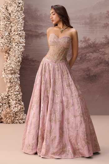 Shop Parul Gandhi Purple Tissue Embroidery, Sequins, Beads Sweetheart Celeste Corset Lehenga Set Online at Aza Fashions Shop_Parul Gandhi_Purple Tissue Embroidery, Sequins, Beads Sweetheart Celeste Corset Lehenga Set _Online_at_Aza_Fashions