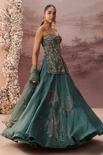 Buy Parul Gandhi Green Silk Organza Sequins, Beads Serathine Embroidered Corset Lehenga Set Online at Aza Fashions Buy_Parul Gandhi_Green Silk Organza Sequins, Beads Serathine Embroidered Corset Lehenga Set _Online_at_Aza_Fashions