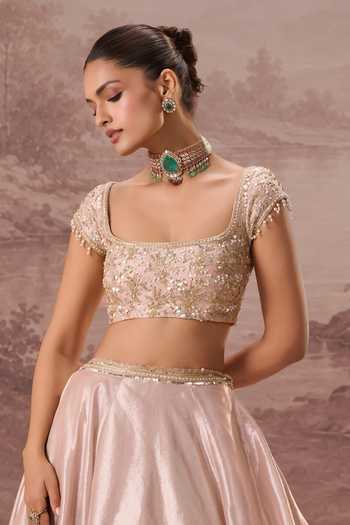 Buy Parul Gandhi Pink Silk, Tissue Square Neck Pankhuri Embroidered Lehenga Set Online at Aza Fashions Buy_Parul Gandhi_Pink Silk, Tissue Square Neck Pankhuri Embroidered Lehenga Set _Online_at_Aza_Fashions