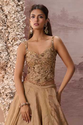 Parul Gandhi Gold Tissue Sequins, Beads, Stones Tabeer Embellished Corset Lehenga Set at Aza Fashions Parul Gandhi_Gold Tissue Sequins, Beads, Stones Tabeer Embellished Corset Lehenga Set _at_Aza_Fashions