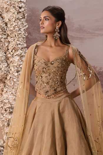 Buy Parul Gandhi Gold Tissue Sequins, Beads, Stones Tabeer Embellished Corset Lehenga Set Buy_Parul Gandhi_Gold Tissue Sequins, Beads, Stones Tabeer Embellished Corset Lehenga Set