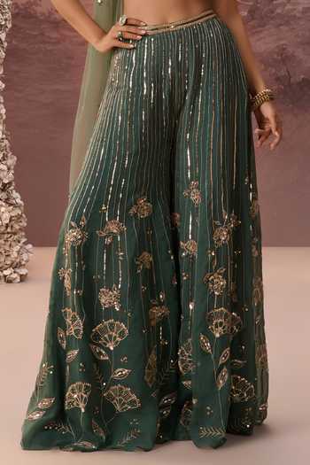 Parul Gandhi Emerald Green Silk Organza Sweetheart Neck Ruh Embroidered Blouse Sharara Set Online at Aza Fashions Parul Gandhi_Emerald Green Silk Organza Sweetheart Neck Ruh Embroidered Blouse Sharara Set _Online_at_Aza_Fashions