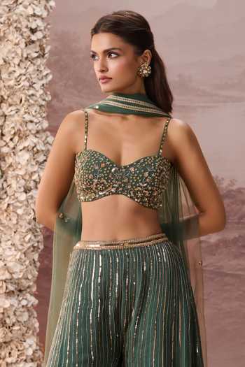 Shop Parul Gandhi Emerald Green Silk Organza Sweetheart Neck Ruh Embroidered Blouse Sharara Set Online at Aza Fashions Shop_Parul Gandhi_Emerald Green Silk Organza Sweetheart Neck Ruh Embroidered Blouse Sharara Set _Online_at_Aza_Fashions