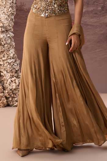 Parul Gandhi Gold Chinon Sequins, Mirrors Sweetheart Riwaayat Embroidered Corset Palazzo Set Online at Aza Fashions Parul Gandhi_Gold Chinon Sequins, Mirrors Sweetheart Riwaayat Embroidered Corset Palazzo Set _Online_at_Aza_Fashions