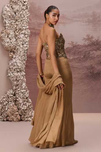 Parul Gandhi Gold Chinon Sequins, Mirrors Sweetheart Riwaayat Embroidered Corset Palazzo Set at Aza Fashions Parul Gandhi_Gold Chinon Sequins, Mirrors Sweetheart Riwaayat Embroidered Corset Palazzo Set _at_Aza_Fashions