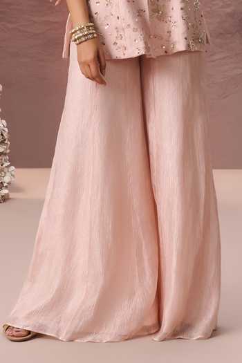 Parul Gandhi Pink Tissue Square Neck Flora Embroidered Kurta Sharara Set Online at Aza Fashions Parul Gandhi_Pink Tissue Square Neck Flora Embroidered Kurta Sharara Set _Online_at_Aza_Fashions