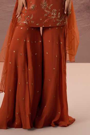 Parul Gandhi Orange Silk Organza Mahira Embroidered Kurta Sharara Set Online at Aza Fashions Parul Gandhi_Orange Silk Organza Mahira Embroidered Kurta Sharara Set _Online_at_Aza_Fashions