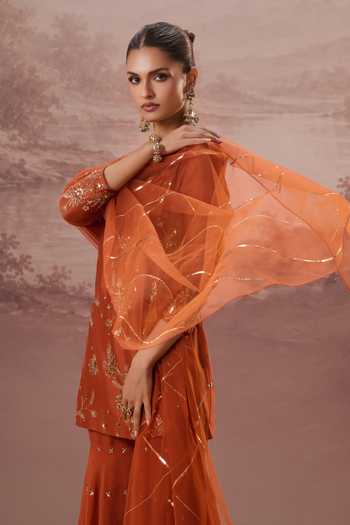 Buy Parul Gandhi Orange Silk Organza Mahira Embroidered Kurta Sharara Set Online at Aza Fashions Buy_Parul Gandhi_Orange Silk Organza Mahira Embroidered Kurta Sharara Set _Online_at_Aza_Fashions