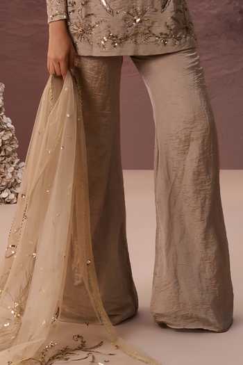 Parul Gandhi Gold Tissue Round Neck Meher Embroidered Kurta Sharara Set Online at Aza Fashions Parul Gandhi_Gold Tissue Round Neck Meher Embroidered Kurta Sharara Set _Online_at_Aza_Fashions