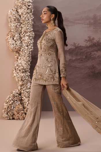 Buy Parul Gandhi Gold Tissue Round Neck Meher Embroidered Kurta Sharara Set Online at Aza Fashions Buy_Parul Gandhi_Gold Tissue Round Neck Meher Embroidered Kurta Sharara Set _Online_at_Aza_Fashions