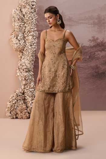 Buy Parul Gandhi Gold Tissue Sweetheart Neck Sunehri Embroidered Kurta Sharara Set Online at Aza Fashions Buy_Parul Gandhi_Gold Tissue Sweetheart Neck Sunehri Embroidered Kurta Sharara Set _Online_at_Aza_Fashions