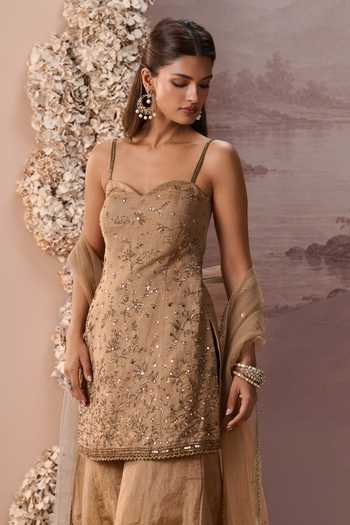Shop Parul Gandhi Gold Tissue Sweetheart Neck Sunehri Embroidered Kurta Sharara Set Online at Aza Fashions Shop_Parul Gandhi_Gold Tissue Sweetheart Neck Sunehri Embroidered Kurta Sharara Set _Online_at_Aza_Fashions