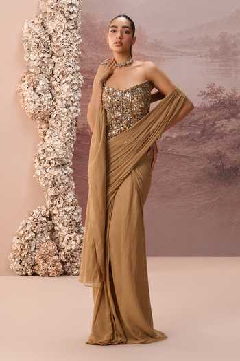 Parul Gandhi Kanak Pre-Draped Saree With Embroidered Corset 