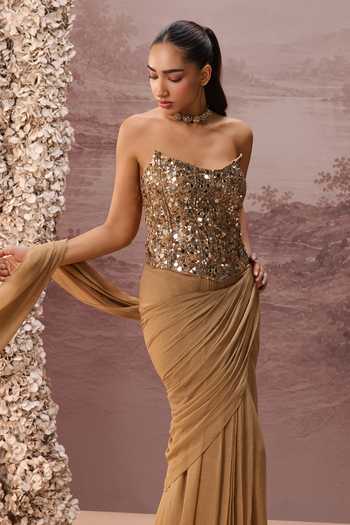 Parul Gandhi Kanak Pre-Draped Saree With Embroidered Corset 