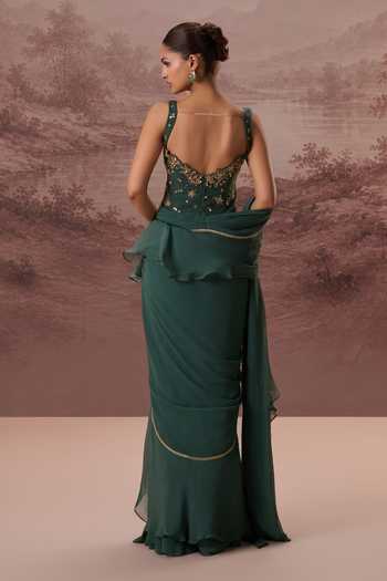 Parul Gandhi Harit Ruffle Pre-Draped Saree With Corset 