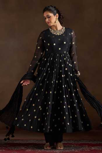 Almaari By Pooja Patel Ojasvi Chanderi Polka Dot Motif Anarkali Set 