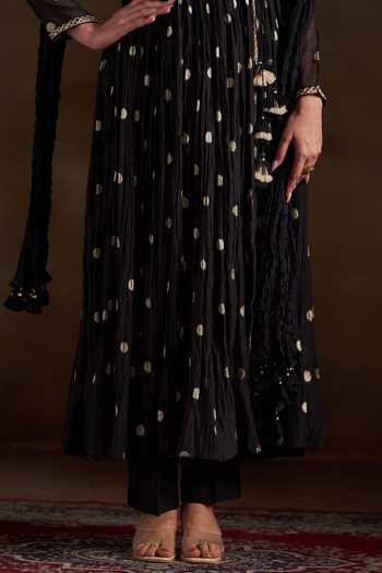 Almaari By Pooja Patel_Black Chanderi, Silk Keyhole Neck Oorja Pure Polka Anarkali Set _Online_at_Aza_Fashions