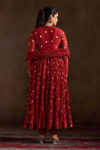 Almaari By Pooja Patel Oorja Pure Chanderi Polka Anarkali Pant Set 