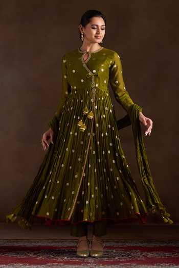 Almaari By Pooja Patel Oorja Polka Pure Chanderi Anarkali Set 
