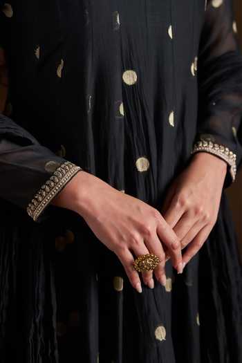 Almaari By Pooja Patel_Black Chanderi, Silk Round Neck Oishi Woven Anarkali Set _Online_at_Aza_Fashions