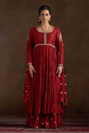 Almaari By Pooja Patel Oshira Chanderi Embroidered Anarkali Set 
