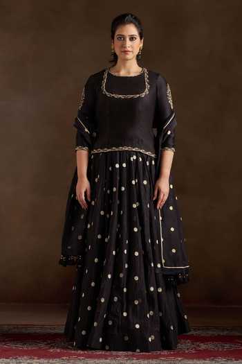 Almaari By Pooja Patel Oorvi Polka Dot Woven Sharara Set 