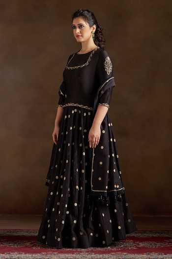 Almaari By Pooja Patel Black Chanderi Square Neck, Yes Oorvi Polka Dot Woven Sharara Set Online at Aza Fashions Almaari By Pooja Patel_Black Chanderi Square Neck, Yes Oorvi Polka Dot Woven Sharara Set _Online_at_Aza_Fashions