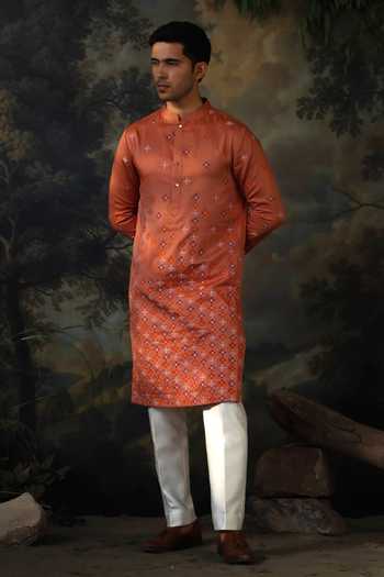 Ayush Jain Gulmohar Embroidered Cotton Silk Kurta Set 