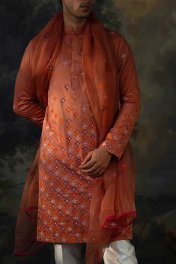 Buy Ayush Jain Orange , Cotton, , Gulmohar Embroidered Kurta Set Buy_Ayush Jain_Orange , Cotton, , Gulmohar Embroidered Kurta Set