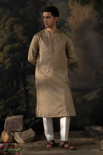 Ayush Jain Gardenia Embroidered Cotton Silk Kurta Set 