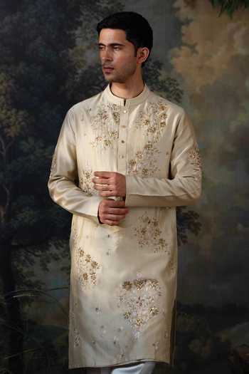 Ayush Jain Green Silk, Chanderi Bahar Kurta And Pant Set at Aza Fashions Ayush Jain_Green Silk, Chanderi Bahar Kurta And Pant Set _at_Aza_Fashions