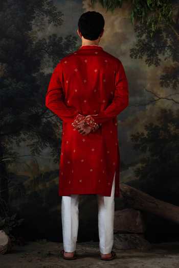 Ayush Jain Laal Embroidered Cotton Silk Kurta & Pant Set 