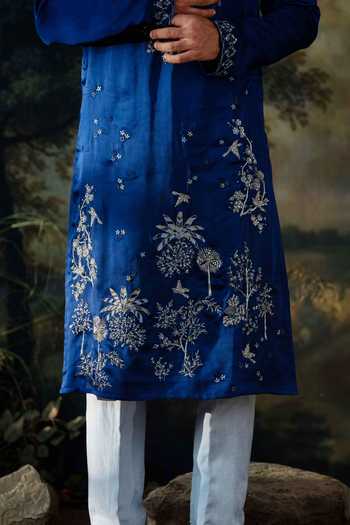 Ayush Jain_Blue , Satin Neel Gagan Embroidered Kurta And Pant Set _at_Aza_Fashions