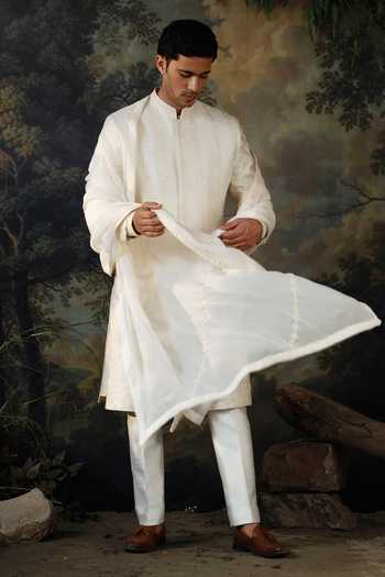 Shop Ayush Jain Ivory Silk, Cotton, Organza Nazm Embroidered Sherwani Set Online at Aza Fashions Shop_Ayush Jain_Ivory Silk, Cotton, Organza Nazm Embroidered Sherwani Set _Online_at_Aza_Fashions