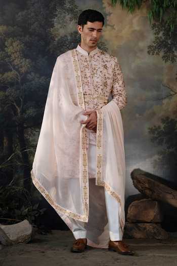 Buy Ayush Jain Pink Silk, Cotton, Organza Gulabi Embroidered Sherwani Set Online at Aza Fashions Buy_Ayush Jain_Pink Silk, Cotton, Organza Gulabi Embroidered Sherwani Set _Online_at_Aza_Fashions