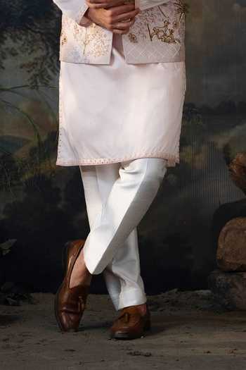 Ayush Jain_Pink Silk, Cotton, Organza Gul Vatika Embroidered Nehru Jacket Set _Online_at_Aza_Fashions