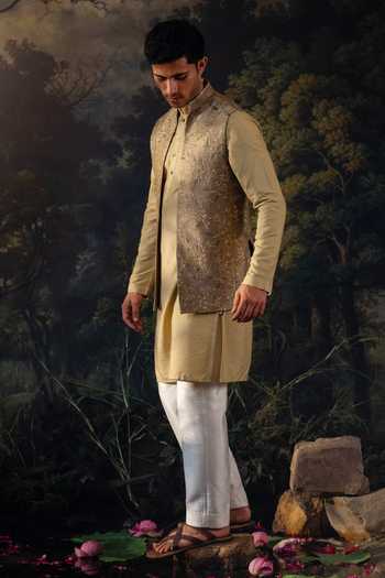 Buy Ayush Jain Green Silk, Cotton Kanan Embroidered Nehru Jacket And Kurta Set Buy_Ayush Jain_Green Silk, Cotton Kanan Embroidered Nehru Jacket And Kurta Set