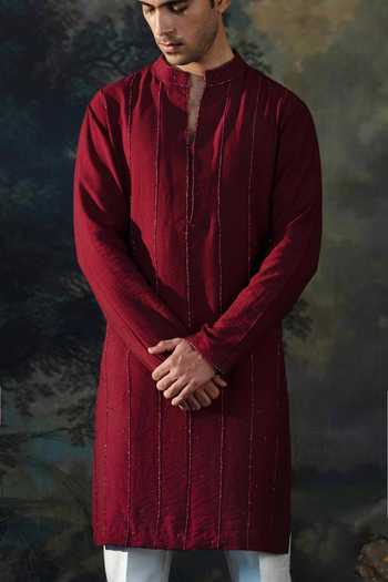 Buy Ayush Jain Wine Silk, Cotton, Chanderi Embroidery, Beads Shabaan Bundi And Kurta Set Online at Aza Fashions Buy_Ayush Jain_Wine Silk, Cotton, Chanderi Embroidery, Beads Shabaan Bundi And Kurta Set _Online_at_Aza_Fashions