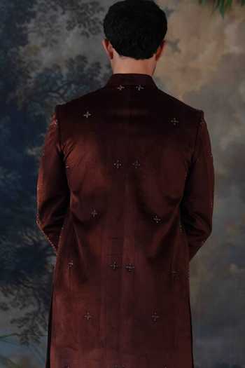 Ayush Jain Sitara Silk Velvet Embroidered Achkan Set 